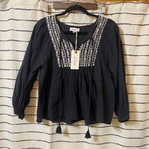 In Bloom Black and Cream Embroidered Top